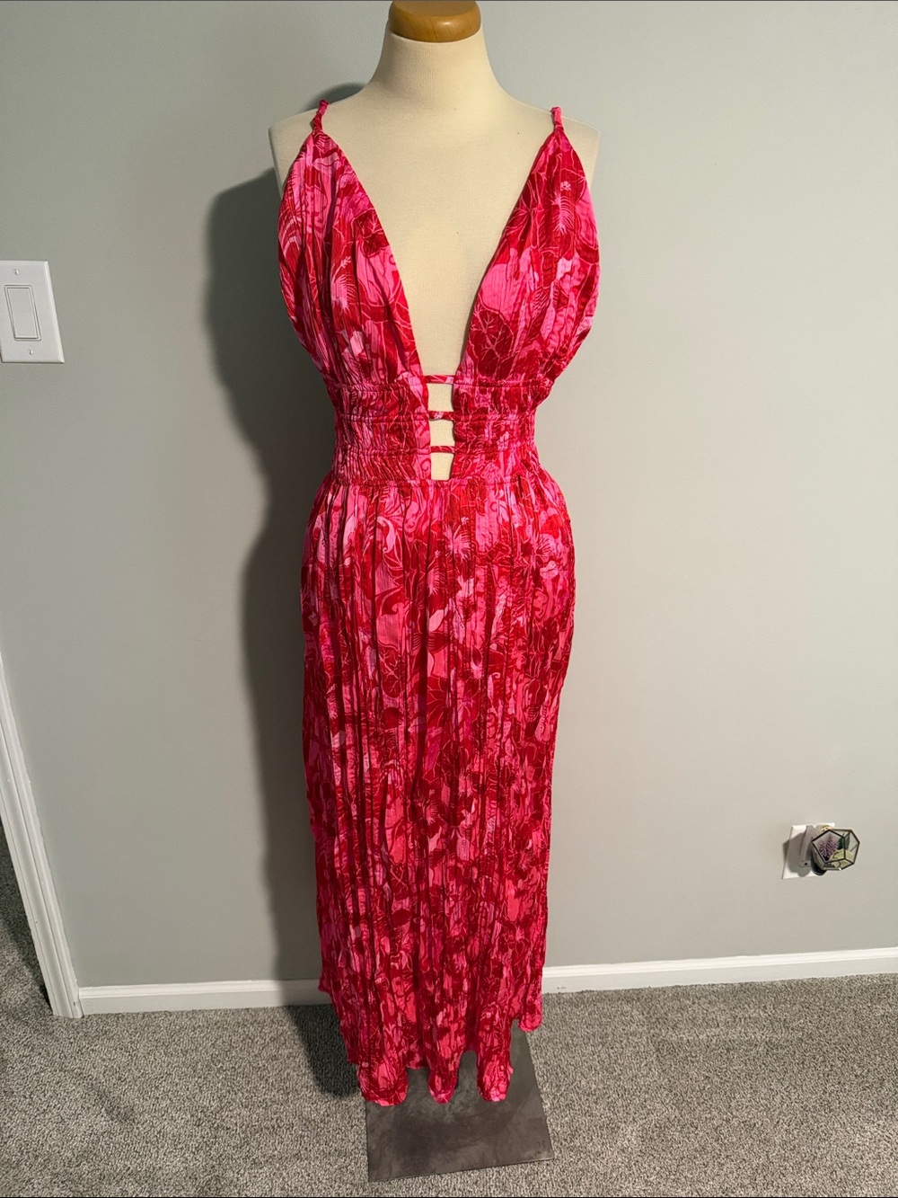 Express Red Pink Floral Maxi Dress